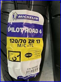 1 x 120/70 ZR17 (58W) & 1 x 180/55 ZR17 (73W) Michelin Pilot Road 4 TWO TYRES