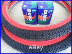 20 x 1.95 BMX Bike Tires for Street Road Slick Includes Tubes NEW Red Wall 20