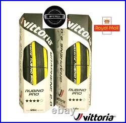 2x Vittoria Rubino Pro G2.0 Folding Road Bike Tyre 700 x 25c Black/Yellow NEW