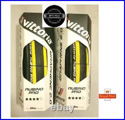 2x Vittoria Rubino Pro G2.0 Folding Road Bike Tyre 700 x 25c Black/Yellow NEW