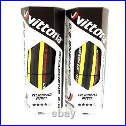 2x Vittoria Rubino Pro Road Bike Tyre G+ 2.0 GRAPHENE 700 x 25c Black/Yellow