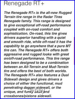 4 X Lt285/50r20 119/116q M+s Por Radar Rt Rugged Terrain 285/50r20 10pr 80psi