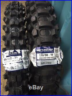 Metzeler Mid Hard Road Legal Enduro Tyres Pair 21 Front 19 (110) Rear 250 450F