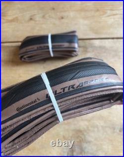 Pair Continental Ultra Sport 700c 28mm Folding Clincher Foldable Tan Brown Wall