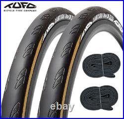 Pair of 700 x 25c Tan Wall Puncture Resistant Tufo Road Tyres + TUBES