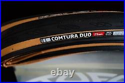 Pair of 700 x 25c Tan Wall Puncture Resistant Tufo Road Tyres + TUBES
