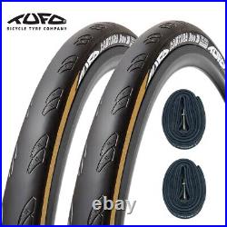 Pair of 700 x 28c Tan Wall Puncture Resistant Tufo Road Tyres + TUBES