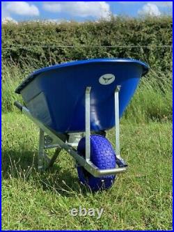 WHEELBARROW 160L PUNCTURE PROOF Tyre Wheel Heavy Duty Blue Stable Plastic Tray