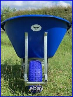 WHEELBARROW 160L PUNCTURE PROOF Tyre Wheel Heavy Duty Blue Stable Plastic Tray