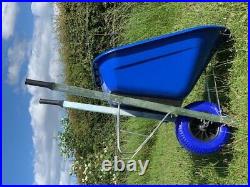 WHEELBARROW 160L PUNCTURE PROOF Tyre Wheel Heavy Duty Blue Stable Plastic Tray