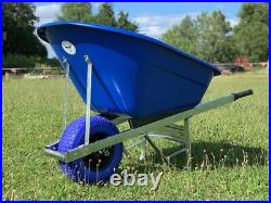 WHEELBARROW 160L PUNCTURE PROOF Tyre Wheel Heavy Duty Blue Stable Plastic Tray