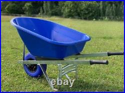 WHEELBARROW 160L PUNCTURE PROOF Tyre Wheel Heavy Duty Blue Stable Plastic Tray